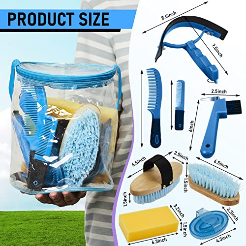 9 Pcs Horse Grooming Kit Tack Room Supplies (Cute / Blue)