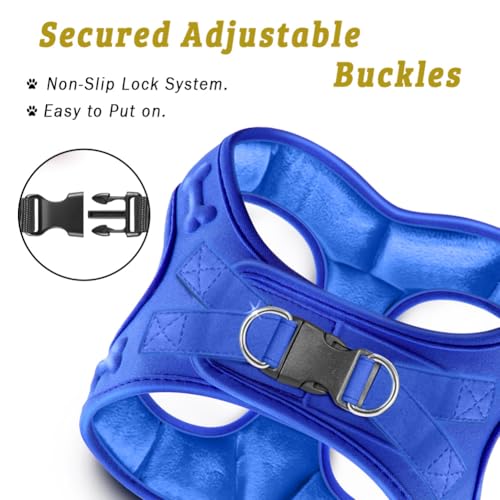 Comfort Fit Dog Harness Step in No Pull Harness for Medium Small Large Sized Dogs Soft Padded No Escape Harness Adjustable Easy Buckle Leash Attachment D (M (Chest 17"-18.5") / Blue Plush)