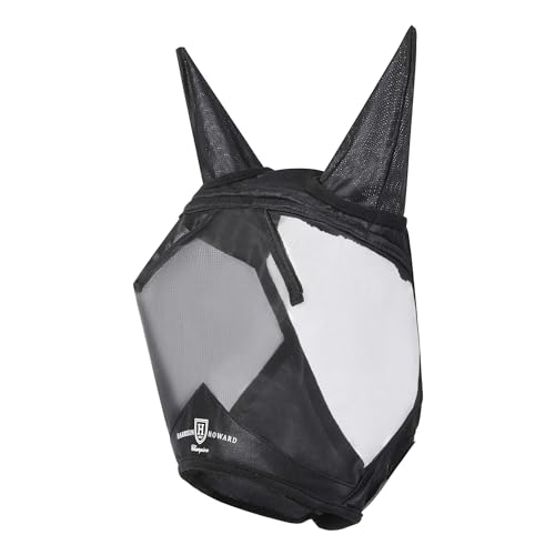 CareMaster Horse Fly Mask Half Face with Ears Black XL Extra Full Size (Black / Extra Full (X-Large))