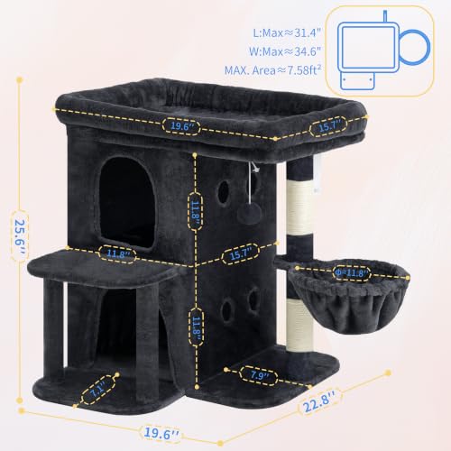 Cat Tree 26 inch Cat Tower with Spacious Top Perch for Large Cats (Smoky Gray / 26 inch)