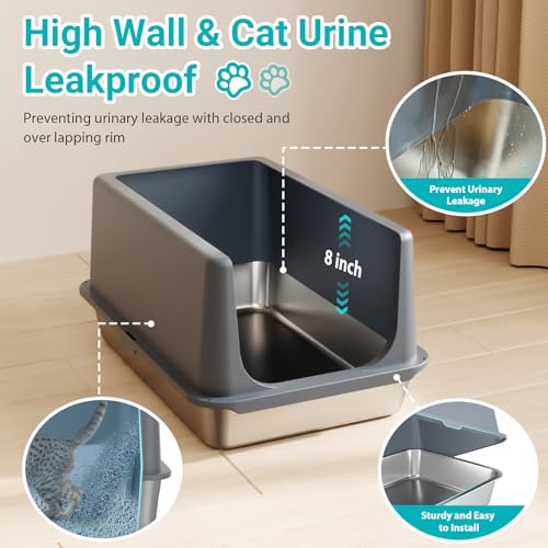 Stainless Steel Litter Box with Lid (12"H - Grey)
