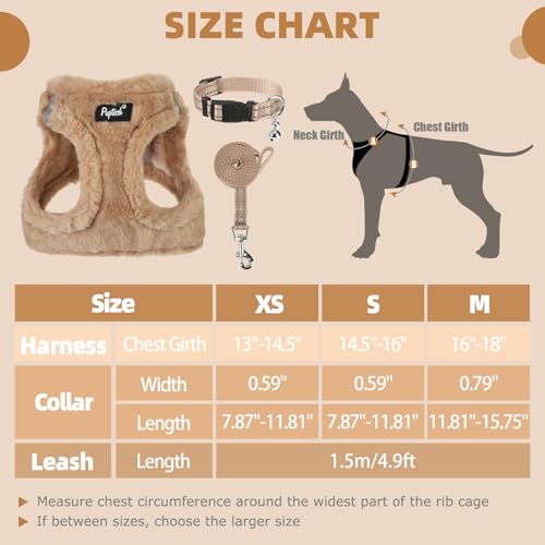 Dog Harness Collar and Leash Set No Pull for Small Medium Sized (Plush Khaki / S (CHEST 14.5"-16"))