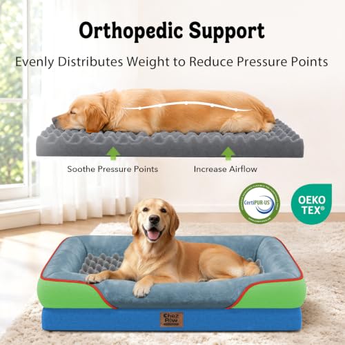Waterproof Orthopedic XL Dog Bed for Large and Extra Large Dogs (Blue Lime / 42"L x 30"W x 7.5"Th)