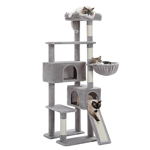 Cat Tree 60 Inches Cat Tower with Dual Condos (L-60" / Gray)