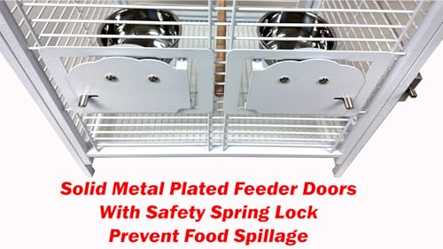 Portable Durable Heavy Duty Travel Veterinary Bird Parrot Carrier Cage Feeding Bowl Play Wooden Stand Perch with Handle Prevent Beaks Out (19" x 15" x 25"H / White Vein)