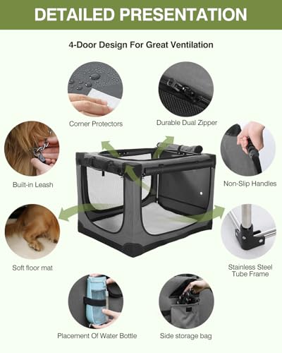 30 x 21 x 21 Inch Collapsible Soft Dog Crate for Dogs Up to 50 lbs (30.0"L x 21.0"W x 21.0"H / Grey)