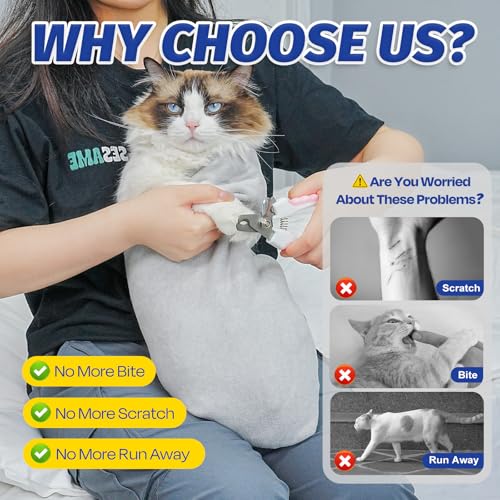 Cat Grooming Wrap for Nail Trimming (L-27.6in ( Weight:＜ 17lbs ) / Grey)