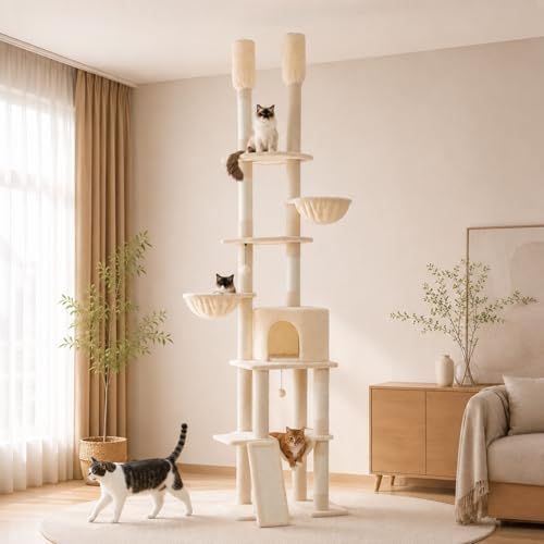 Floor to Ceiling Cat Tree (Cream / Dual Posts)