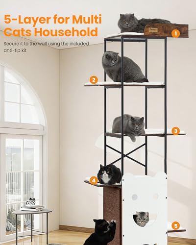 Wood Modern Cat Tree Tower (84 inch / Rustic Brown1)