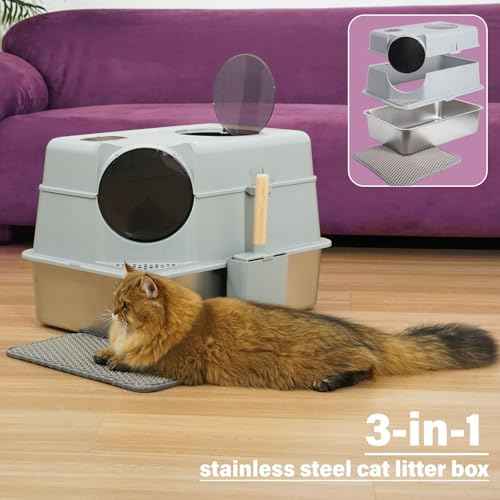 Stainless Steel Cat Litter Box Enclosed (XL-lid-15.7"H)