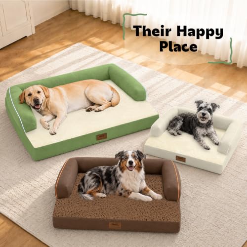 XXL Orthopedic Waterproof Dog Bed with Bolster for Extra Large Dogs (45.0"L x 35.0"W x 8.0"Th / Grass Green)