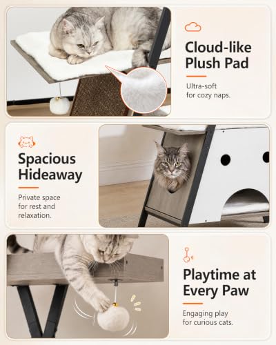 Modern Wood Cat Tree Tower for Indoor Cats Large Adult 67 (67 inch / Greige)