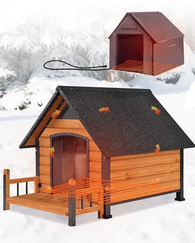 Heated Dog House Outdoor with Heating Pad Weatherproof Dog Kennel for Outside with Anti