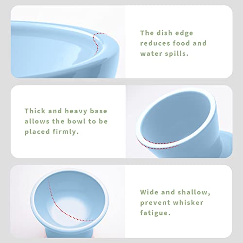 Extra Wide Elevated Ceramic 6.2" Shallow Cat Food Bowl (Blue-Shallow)