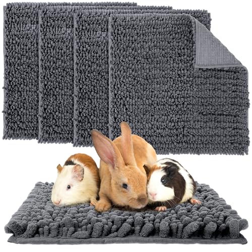 4 Pcs Guinea Pig Cage Liner (Dark Gray / 12 x 12 Inch / Shaggy Chenille)