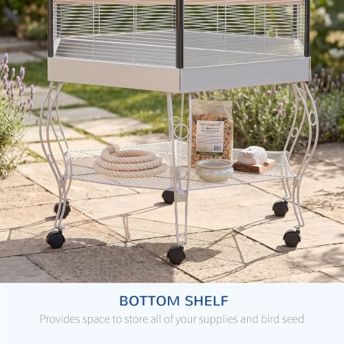 44" Hexagon Covered Canopy Portable Aviary Flight Bird Cage With Storage