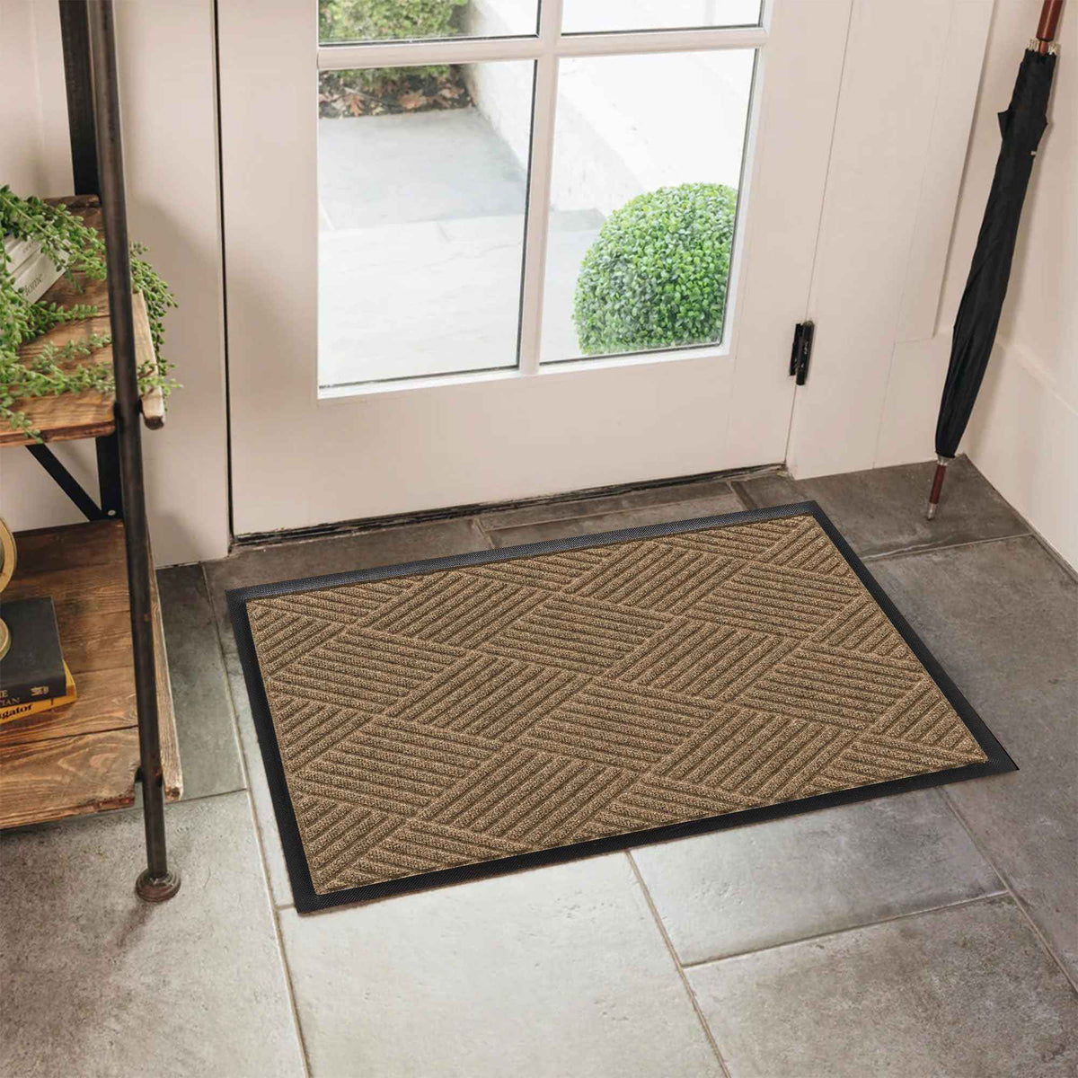 Diamonds Front Door Mat Indoor Outdoor Entrance (35.5"L x 23"W x 0.4"Th / Camel)