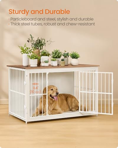 48" Dog Crate Furniture (Rustic White + Honey Brown / 48.0"L x 29.0"W x 29.0"H)