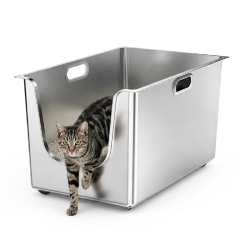 Stainless Steel Litter Box 11.8'' High Sides (SILVER / 20"L x 12.2"W x 11.8"H)