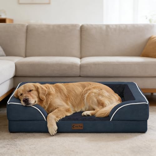 Orthopedic Dog Bed for Extra Large Dogs (Navy Blue / 53.0"L x 42.0"W x 8.5"Th)