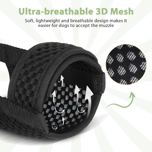 Dog Muzzle with Hook and Loop for Biting Chewing (Black / L-(Snout Cir 10.25"-12"))