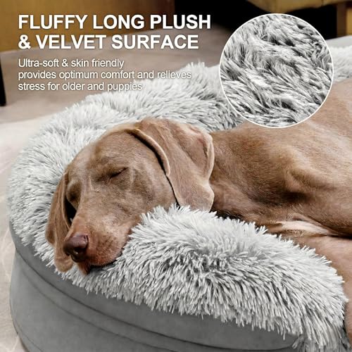 Fluffy Calming Orthopedic Dog Beds Large Sized Dog (Grey / 44.0"Lx32.6"Wx7.6"H)