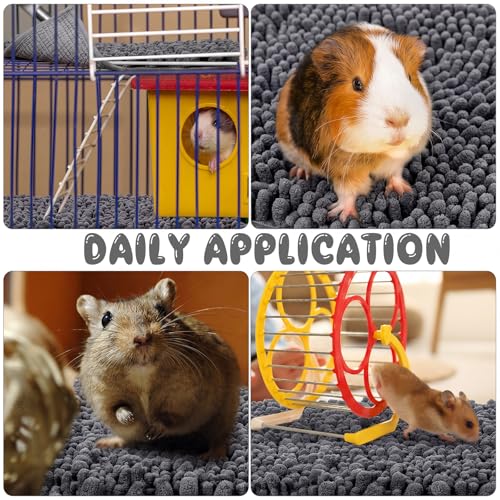4 Pcs Guinea Pig Cage Liner (Dark Gray / 12 x 12 Inch / Shaggy Chenille)