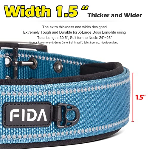 Heavy Duty Dog Collar for Large Dogs with Metal Belt Buckle (X-Large(24"-28") / Blue)