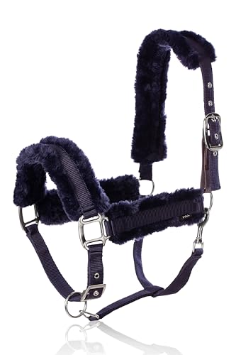 Valkyrie Ultra Fleece Padded Leather Fuse Breakaway Horse Halter (Navy/Navy / Warmblood)