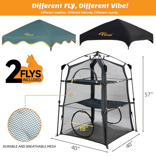 Instant 3 Tier Cat Catio Tent with 2 Interchangeable Covers (Black+Green)