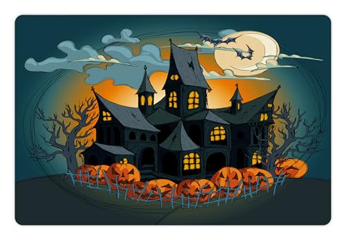 Halloween Pet Mat for Food and Water (Orange Teal)