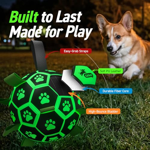 Glow in The Dark Dog Toys Soccer Ball with Straps (Glow in the Dark / 6 Inch)