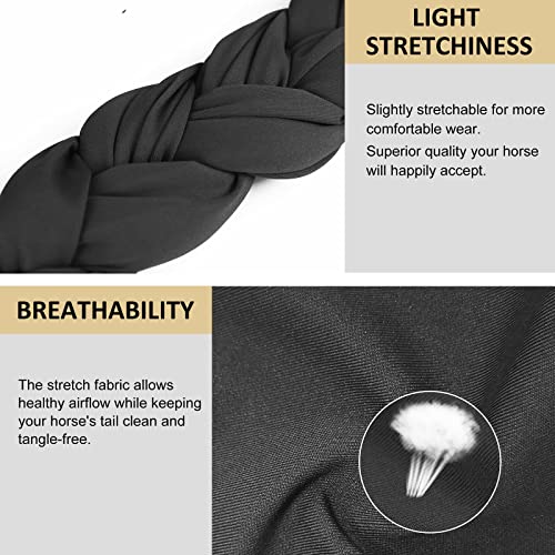 3 Tube Stretchy Fabrics Adjustable Closure Lightweight Horse Tail Bag for Horses Braid (Black)
