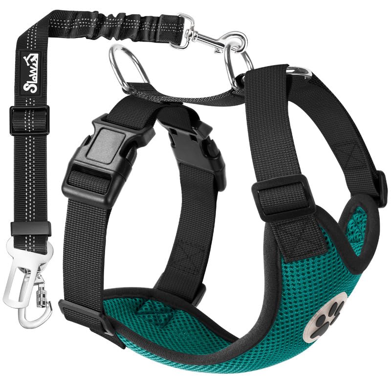 Dog Seat Belt and Harness for Car (Green / Small)