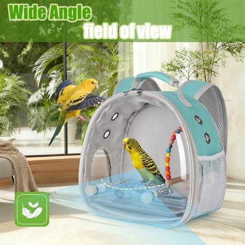 Portable Parrot Travel Cage Carrier with Small Swing Toy&Cage Colorful Toys Set Small Bird Parakeet Bag with Standing Perch Bird Carry Transport Bag (Green / Backpack/swing)