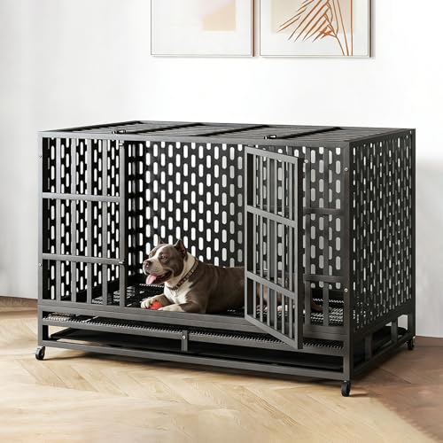 38 Inch Heavy Duty Indestructible Dog Crate (37.2"L x 25.1"W x 28.9"H / Black)
