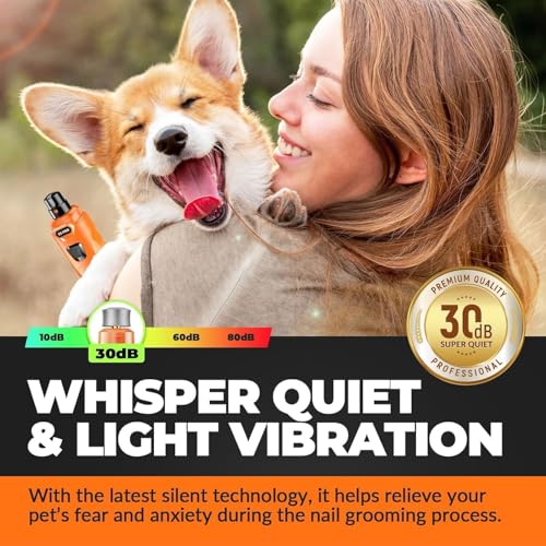 Whisper Quiet Dog Nail Grinder Safe & Stress (Orange)