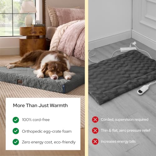 Self Warming Dog Beds Large Sized Dog with Washable Cover (36"L x 27"W x 3"Th / Ashen Brown-Self Warming Version)