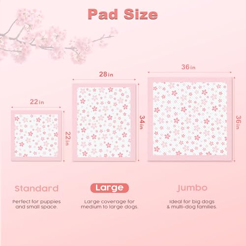 Pink Puppy Pads with Adhesive Tabs Disposable No Leak XL 28x34in 40Ct (28x34in | 40Ct-Pink)