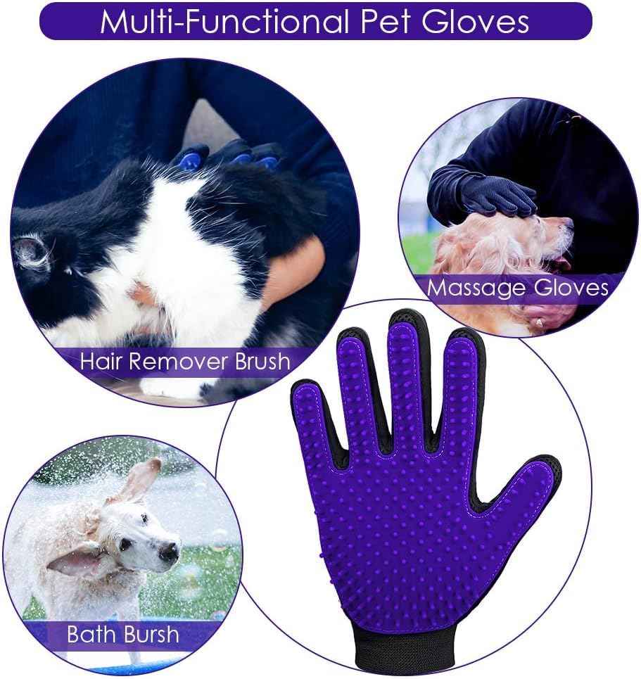 Pet Hair Removal Glove with 255 Silicone Tips for Dogs & Cats (Purple)
