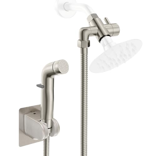 Dog Shower Attachment Metal (Shower Diverter with Elbow Outlet Design / Brushed Nickel)