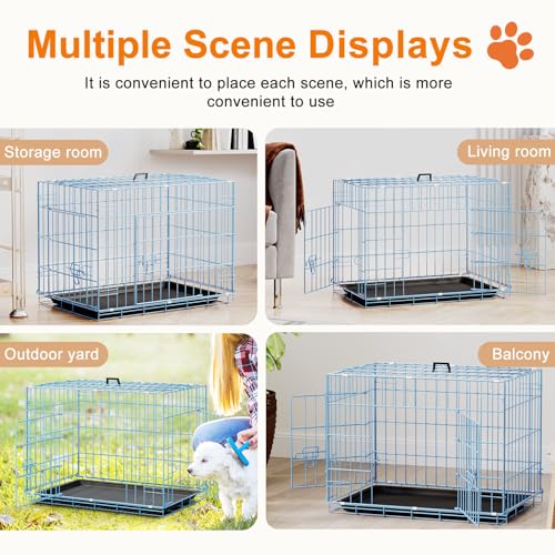 24" Foldable Metal Dog Crate (Blue)