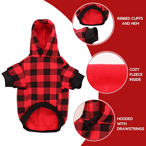 Dog Sweater Red Buffalo Plaid Pet Clothes Warm and Soft Breathable Cozy Small Pet Hoodies Dog Sweaters for Small Dogs with Pocket (Small)