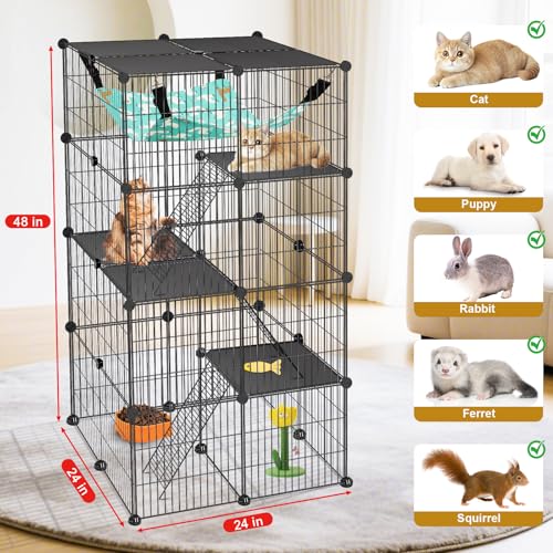 Cat Cage, 4-Tier DIY Cat Enclosures Catio,24"x24"x 48" Cat Playpen (24" L x 24" W x 48"H)