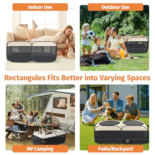 2-in-1 Dog Playpen 58''Pop Up Cat Pet Playpen, Assembly-Free Indoor Outdoor Kitten Enclosure, Kitten Pen Cat Cage Portable Puppy Tent Crates Kennel for Small Animals(No Divider, Unified Space) (Beige / M, 58.3"L x 30"W x 24.1"H)