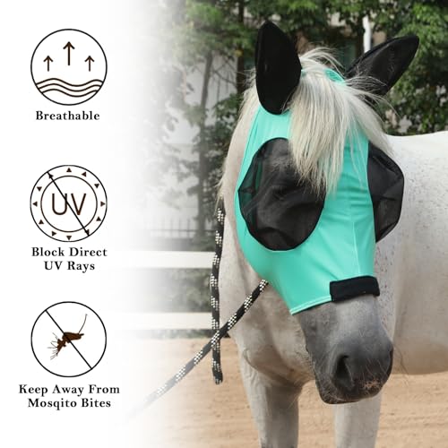 Stretchy Horse Fly Mask with Ears (Green / Full)