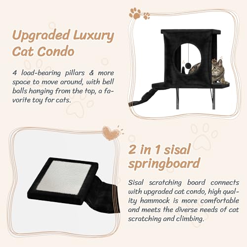 14-in-1 Cat Wall Shelves, Wall-Mounted Cat Climber Set, Black (Black)