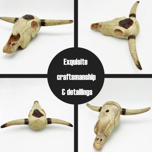 Fish Aquarium Tank Hideout Décor Decorations Bull Skull Tank Decor Cave Animal Large Reptile Bones Snake for Desert Terrarium Ornament (Buffalo-large)