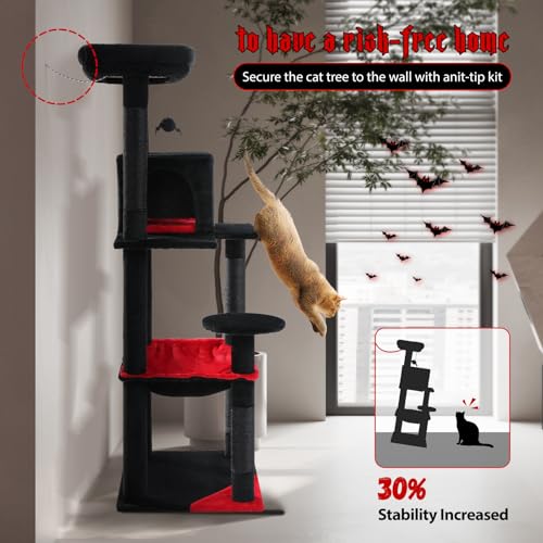 56.3" Cat Tree for Indoor Cats Large Adult with Hammock (Black / 56 Inches)
