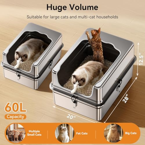 XXXL Stainless Steel Litter Box (Metallic Gray)